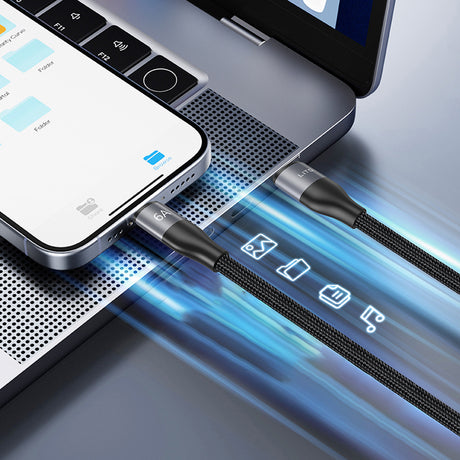 Cablu Lito (LD23T), USB to Type-C, Fast Charging, Braided Nylon, 6A, 480Mbps, 1m, Gri