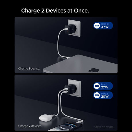 Incarcator Spigen Essential EE472EU (ACH09457), 2x Type-C, Fast Charging, Quantum Boost, 47W, Negru