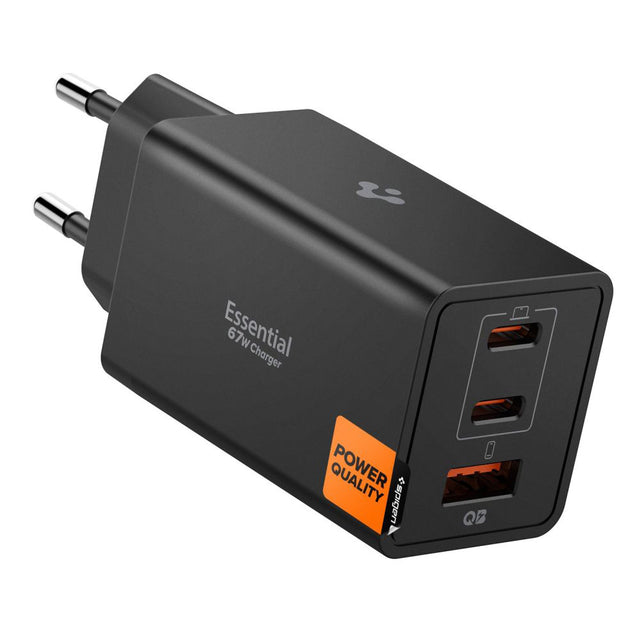 Incarcator Spigen Essential EE673EU (ACH09458), USB, 2x Type-C, Fast Charging, Quantum Boost, 67W, Negru