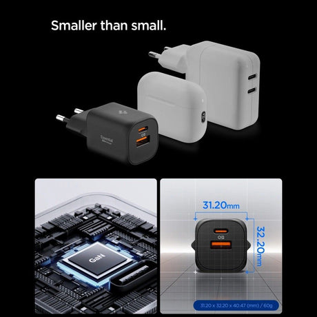 Incarcator Spigen Essential EE352EU (ACH09462), USB, Type-C, Fast Charging, Quantum Boost, 35W, Alb