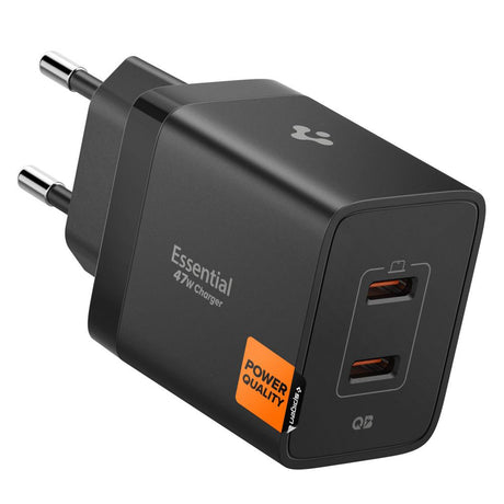 Incarcator Spigen Essential EE472EU (ACH09457), 2x Type-C, Fast Charging, Quantum Boost, 47W, Negru