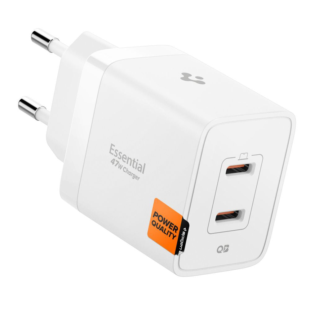 Incarcator Spigen Essential EE472EU (ACH08707), 2x Type-C, Fast Charging, Quantum Boost, 47W, Alb
