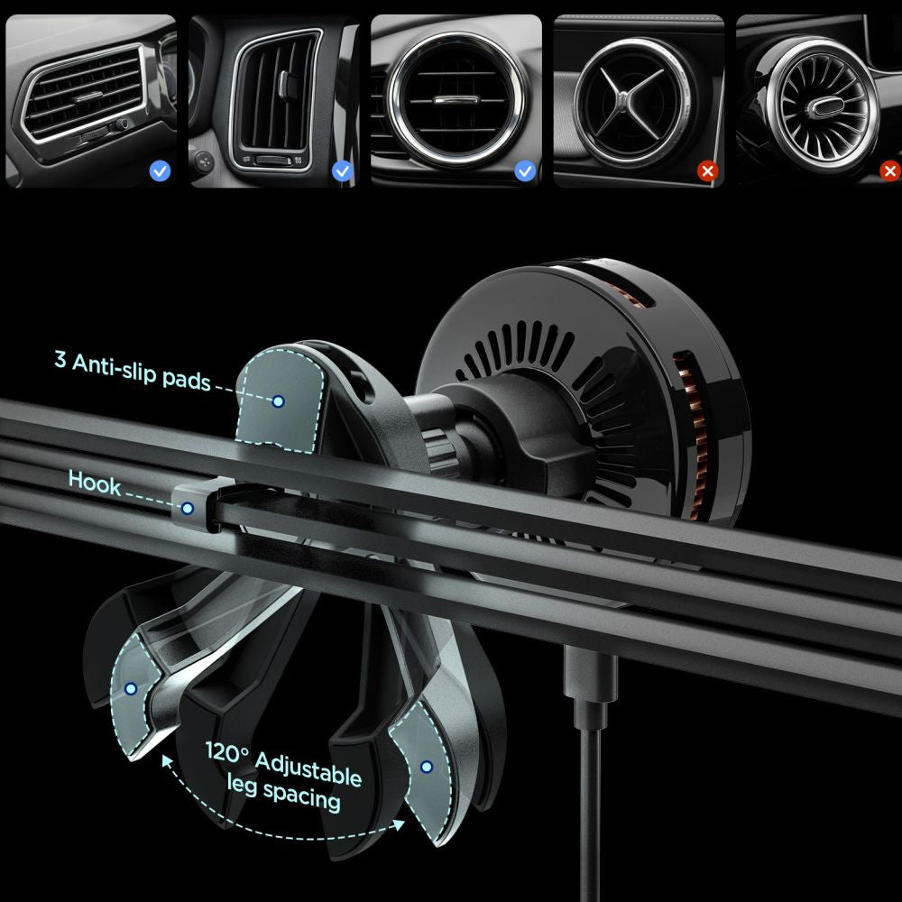 Suport Spigen with Wireless Charging Essential EV25MFAQ (ACP10511), MagSafe, Fast Charging, for Air Vent, 25W- Black