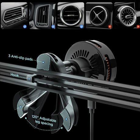 Suport Spigen with Wireless Charging Essential EV25MFAQ (ACP10511), MagSafe, Fast Charging, for Air Vent, 25W- Black