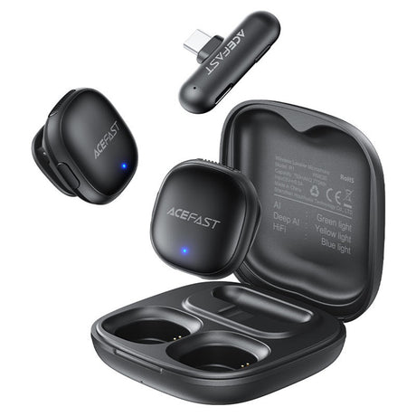 Casti Acefast Wireless Lavalier Microphones (R1), Type-C, 360° Pickup Range, Noise Reduction, 750mAh, Ultra-low Latency, Negru