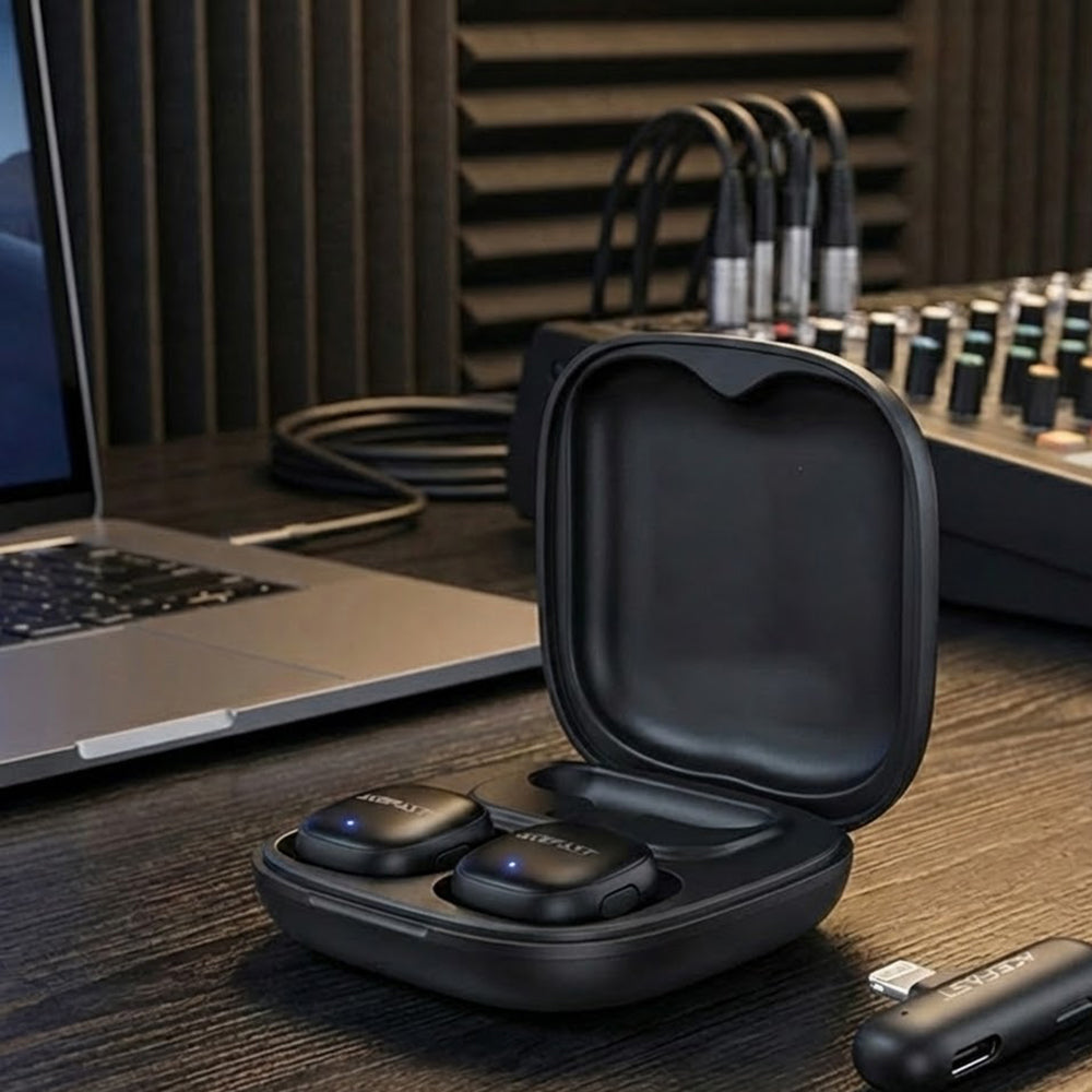 Casti Acefast Wireless Lavalier Microphones (R1), Lightning, HD 360°Sound, AI Noise Reduction, 750mAh, Ultra-low Latency, Negru