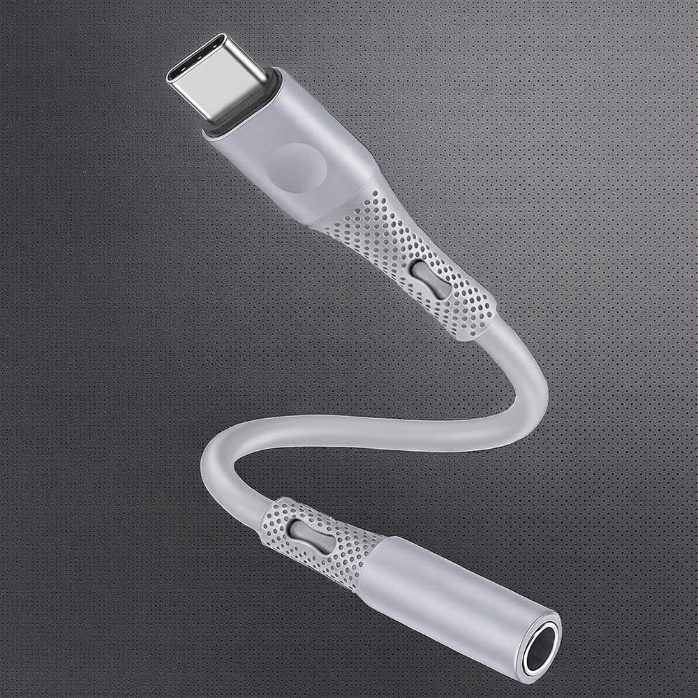 Adaptor Techsuit Premium Cable Adapter SoundFleX (AC1), Type-C to 3.5mm Jack, Hi-Fi Quality, DAC Chip, Silica Gel, 0.1m, Gri