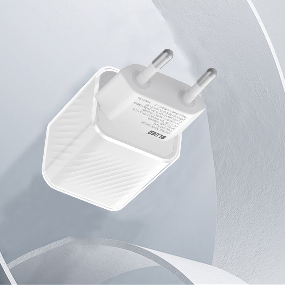 Incarcator Blueo Dual Port, 1x USB, 1x Type-C, GaN Technology, Fast Charge, Elegant Finish, PD3.0, 35W, Alb
