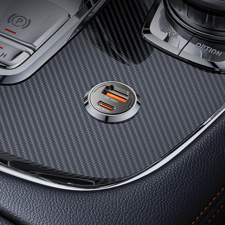 Incarcator Yesido Hidden Car (Y68), Dual-Port USB-A + Type-C, PD30W, Aluminum Alloy, Fast Charging, Negru