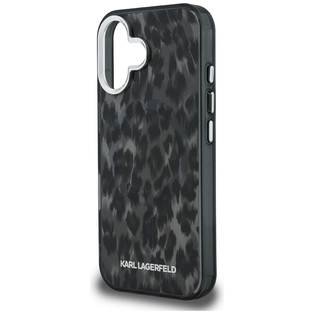 Husa de protectie Karl Lagerfeld IML Leopard Pattern MagSafe (KLHMP16SHDLEOICK) compatibil cu iPhone 16, Negru
