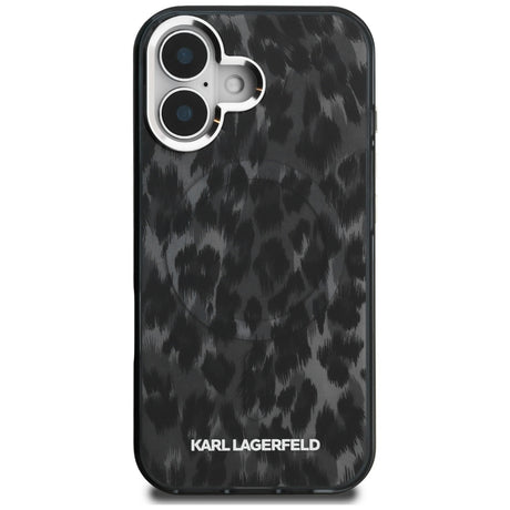 Husa de protectie Karl Lagerfeld IML Leopard Pattern MagSafe (KLHMP16SHDLEOICK) compatibil cu iPhone 16, Negru