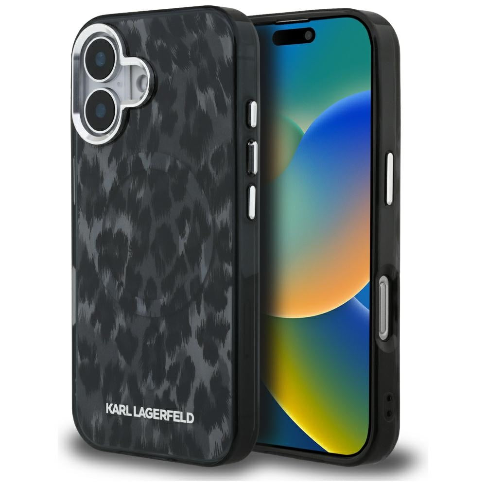 Husa de protectie Karl Lagerfeld IML Leopard Pattern MagSafe (KLHMP16SHDLEOICK) compatibil cu iPhone 16, Negru