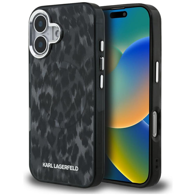 Husa de protectie Karl Lagerfeld IML Leopard Pattern MagSafe (KLHMP16SHDLEOICK) compatibil cu iPhone 16, Negru
