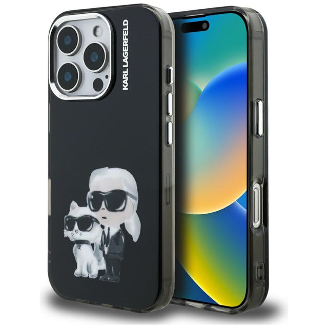 Husa de protectie Karl Lagerfeld IML Aquarelle Karl & Choupette (KLHCP16XHMKCAQK) compatibil cu iPhone 16 Pro Max, Negru