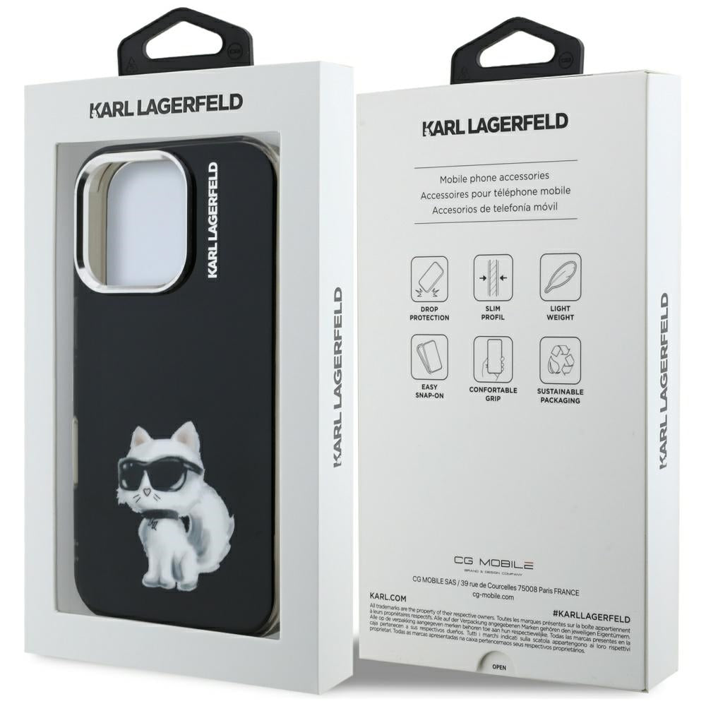 Husa de protectie Karl Lagerfeld IML Aquarelle Choupette Logo (KLHCP16XHMCHAQK) compatibil cu iPhone 16 Pro Max, Negru