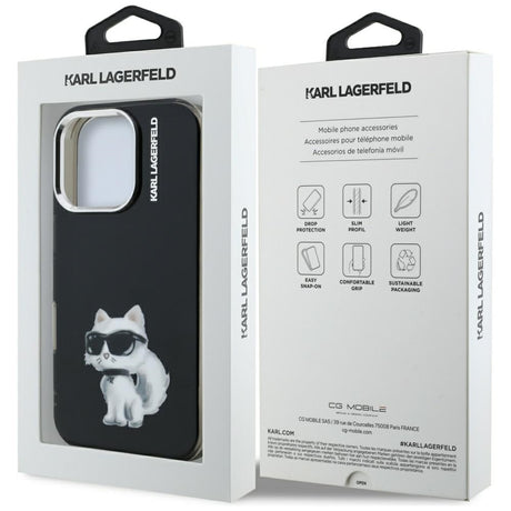 Husa de protectie Karl Lagerfeld IML Aquarelle Choupette Logo (KLHCP16XHMCHAQK) compatibil cu iPhone 16 Pro Max, Negru