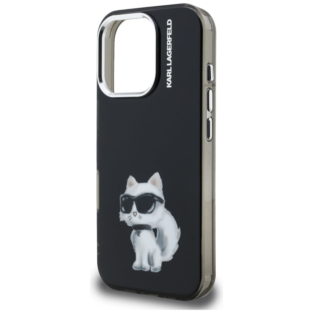 Husa de protectie Karl Lagerfeld IML Aquarelle Choupette Logo (KLHCP16XHMCHAQK) compatibil cu iPhone 16 Pro Max, Negru
