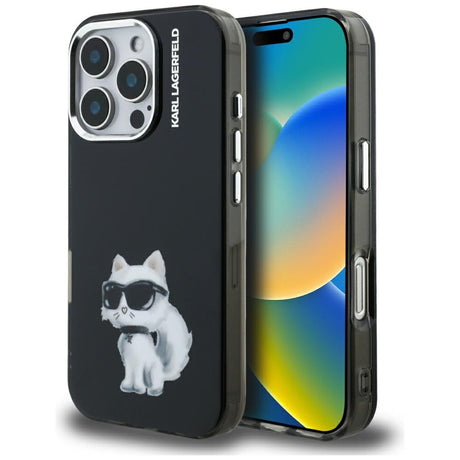 Husa de protectie Karl Lagerfeld IML Aquarelle Choupette Logo (KLHCP16XHMCHAQK) compatibil cu iPhone 16 Pro Max, Negru