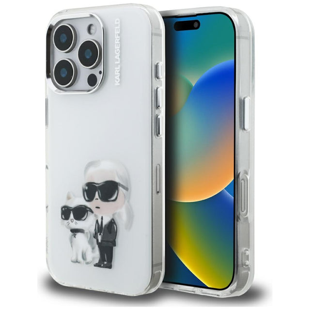Husa de protectie Karl Lagerfeld IML Aquarelle Karl & Choupette (KLHCP16LHMKCAQH) compatibil cu iPhone 16 Pro, Alb