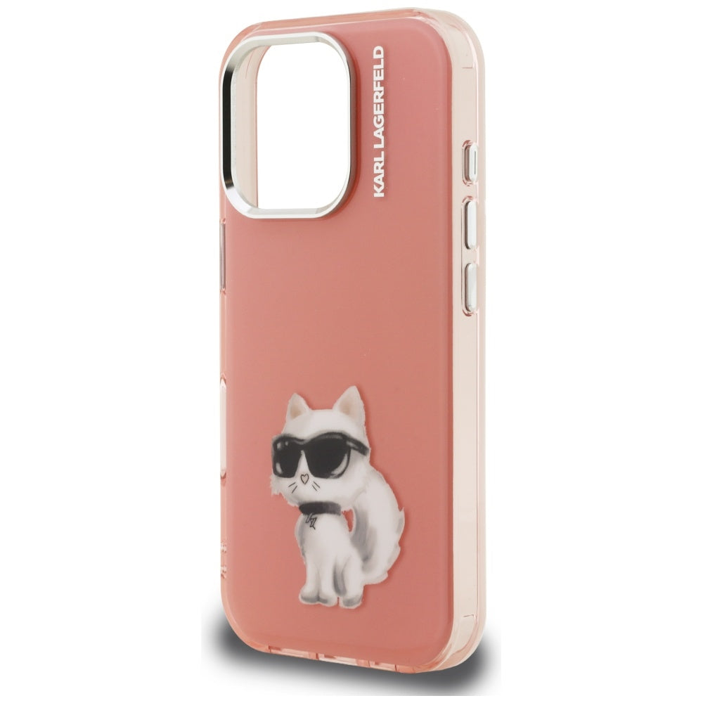 Husa de protectie Karl Lagerfeld IML Aquarelle Choupette Logo (KLHCP16LHMCHAQP) compatibil cu iPhone 16 Pro, Roz