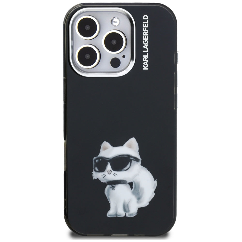 Husa de protectie Karl Lagerfeld IML Aquarelle Choupette Logo (KLHCP16LHMCHAQK) compatibil cu iPhone 16 Pro, Negru