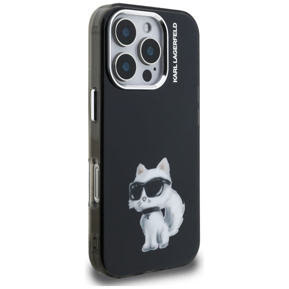 Husa de protectie Karl Lagerfeld IML Aquarelle Choupette Logo (KLHCP16LHMCHAQK) compatibil cu iPhone 16 Pro, Negru