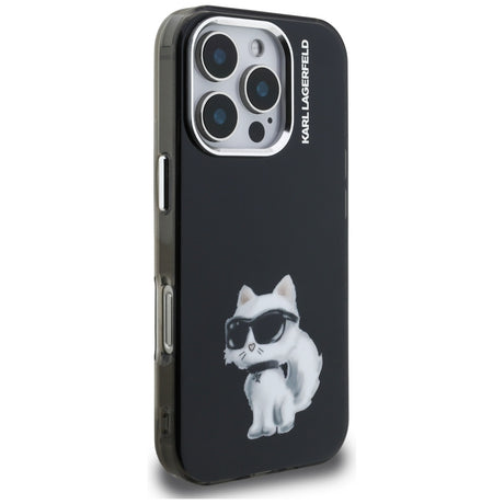 Husa de protectie Karl Lagerfeld IML Aquarelle Choupette Logo (KLHCP16LHMCHAQK) compatibil cu iPhone 16 Pro, Negru