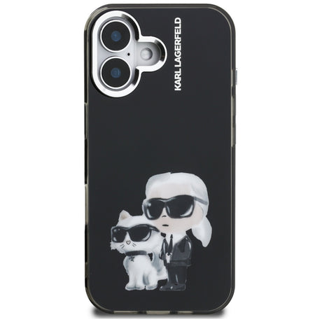 Husă de protecție Karl Lagerfeld IML Aquarelle Karl & Choupette pentru iPhone 16, neagră