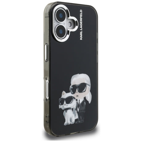 Husă de protecție Karl Lagerfeld IML Aquarelle Karl & Choupette pentru iPhone 16, neagră