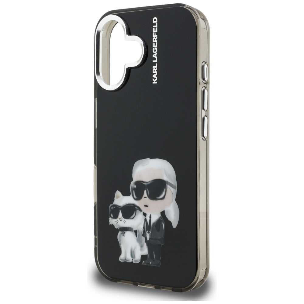 Husă de protecție Karl Lagerfeld IML Aquarelle Karl & Choupette pentru iPhone 16, neagră