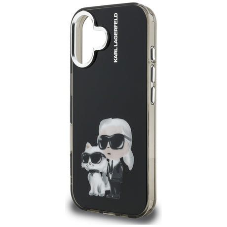 Husă de protecție Karl Lagerfeld IML Aquarelle Karl & Choupette pentru iPhone 16, neagră