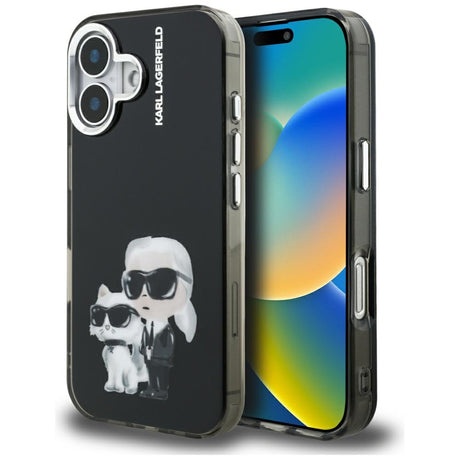 Husă de protecție Karl Lagerfeld IML Aquarelle Karl & Choupette pentru iPhone 16, neagră