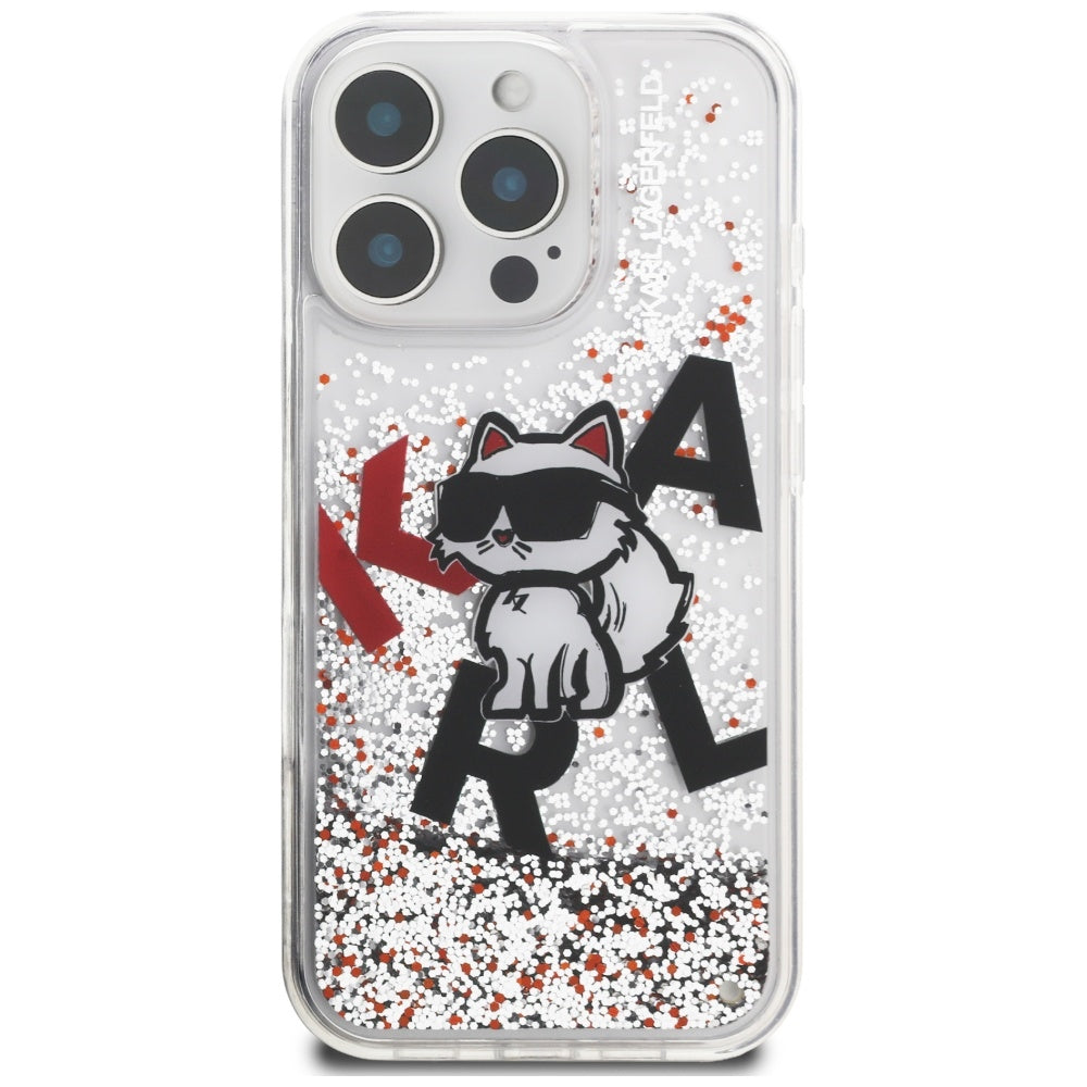 Husa de protectie Karl Lagerfeld Liquid Glitter Choupette Logo MagSafe (KLHCP16XLCHSCTDT) compatibil cu iPhone 16 Pro Max, Transparent