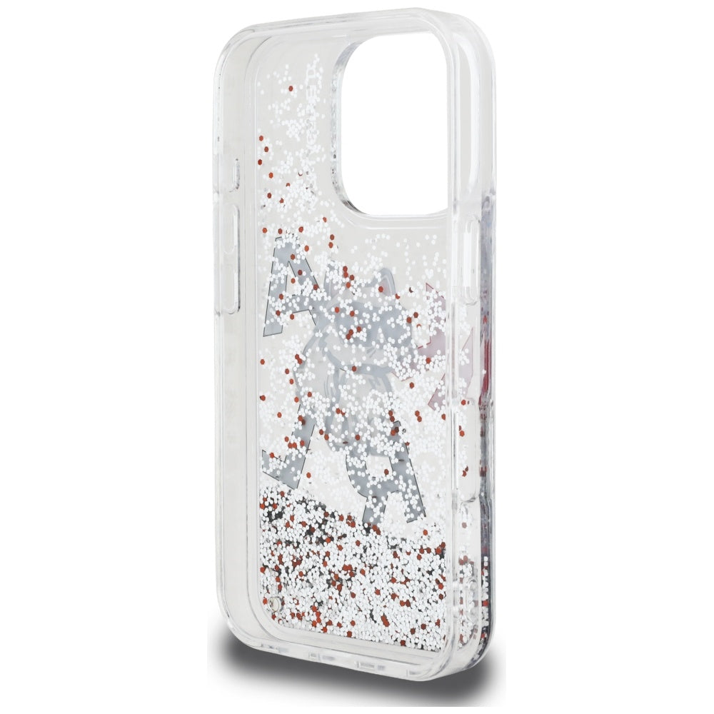 Husa de protectie Karl Lagerfeld Liquid Glitter Choupette Logo MagSafe (KLHCP16XLCHSCTDT) compatibil cu iPhone 16 Pro Max, Transparent