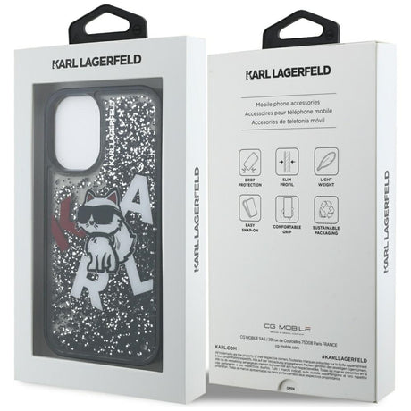 Husa de protectie Karl Lagerfeld Liquid Glitter Choupette Logo MagSafe (KLHCP16SLCHSCTDK) compatibil cu iPhone 16, Negru