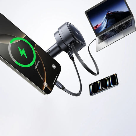 Incarcator Baseus Car PrimeTrip VR1 (C00069001121-00), with Retractable Cable, 2 x Type-C, USB, 60W, Negru
