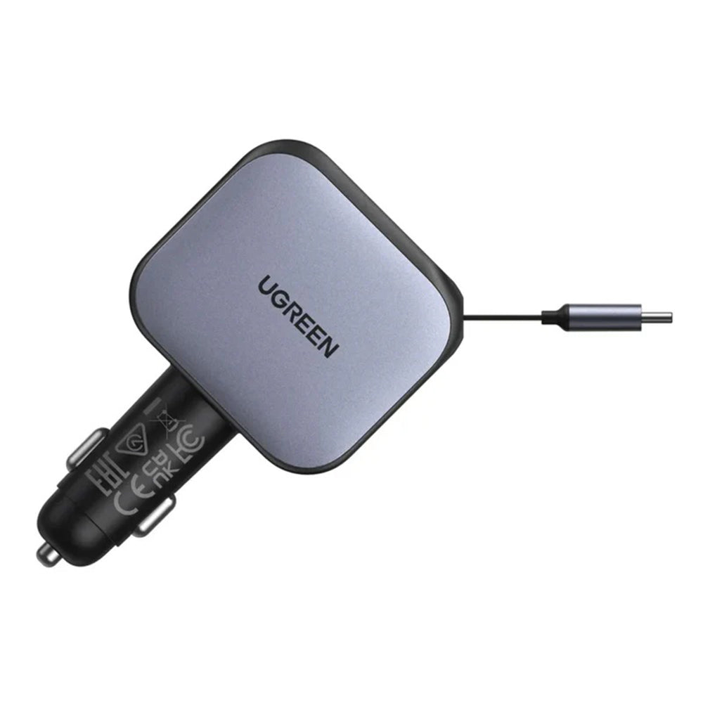 Incarcator Ugreen Car EC602 (55212B), with Retractable USB-C cable, USB, Type-C, 60W, Gri