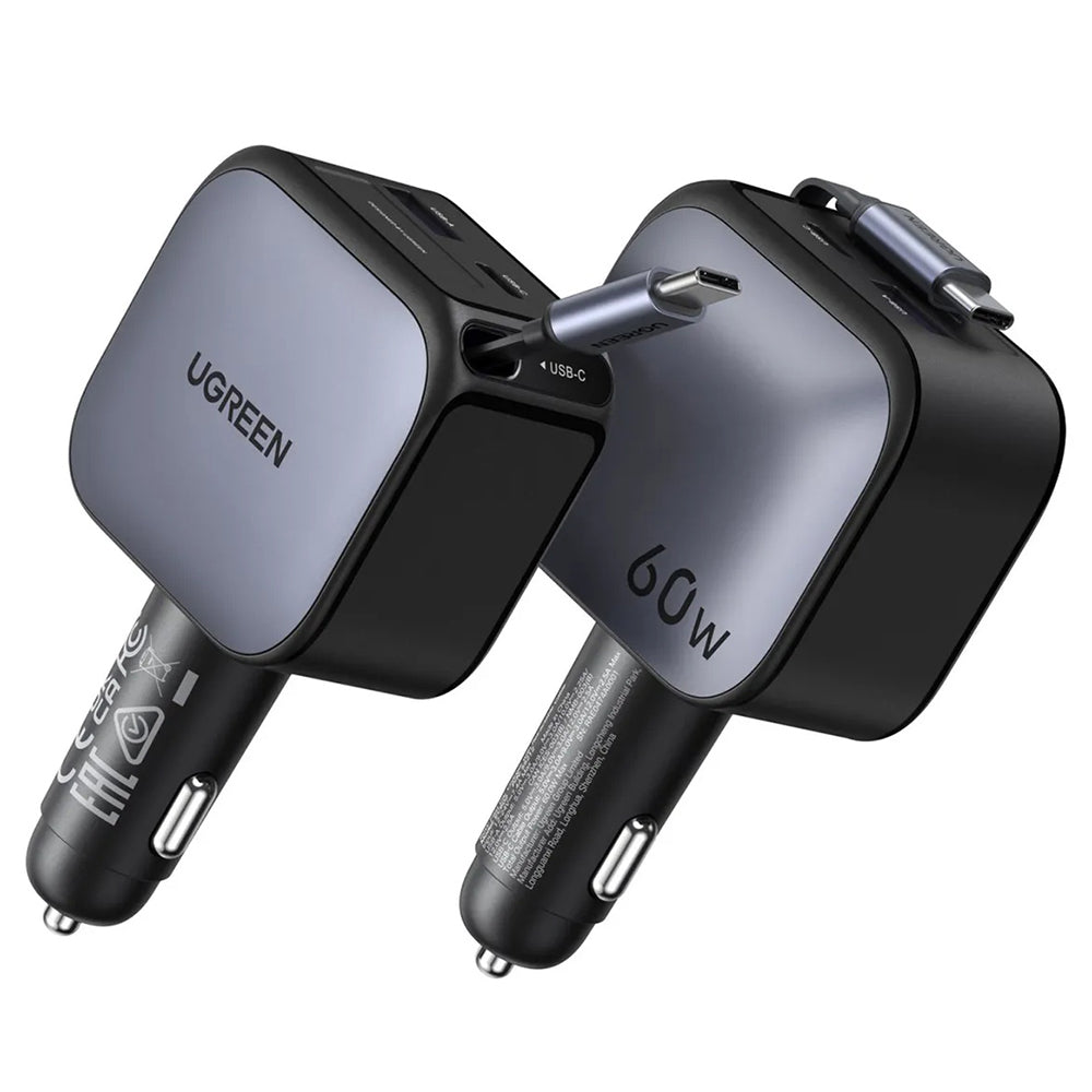 Incarcator Ugreen Car EC602 (55212B), with Retractable USB-C cable, USB, Type-C, 60W, Gri