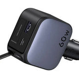 Incarcator Ugreen Car EC602 (55212B), with Retractable USB-C cable, USB, Type-C, 60W, Gri