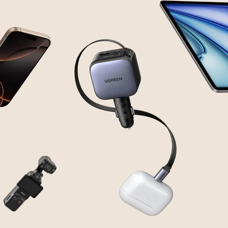 Incarcator Ugreen Car EC602 (55212B), with Retractable USB-C cable, USB, Type-C, 60W, Gri