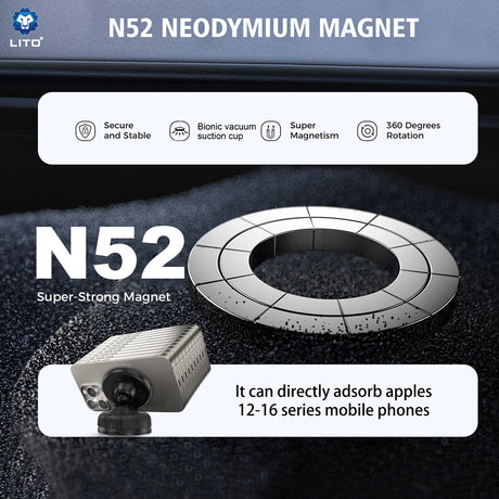 Suport Lito (LT-W12), for Dashboard, Magnetic, Vacuum Sucker, Steady, Negru
