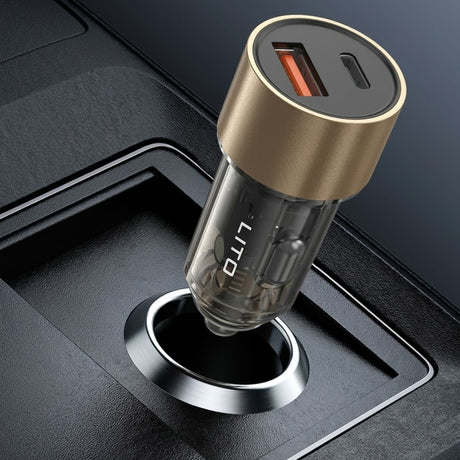 Incarcator Lito Car (IN-C04), 1x USB, 1x Type-C, 52W, Fast Charging, Ultra-Mini & Sleek Design, Universal, Negru