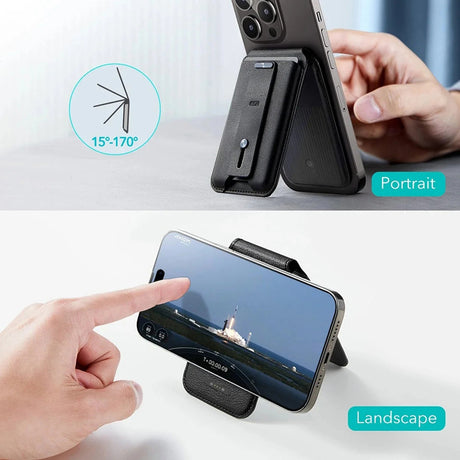 Suport ESR Geo Magnetic Wallet Stand, MagSafe, Vegan Leather, with 3x Card Slots, RFID Blocking Tech, Maro