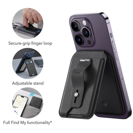 Suport ESR Geo Magnetic Wallet Stand, MagSafe, Vegan Leather, with 3x Card Slots, RFID Blocking Tech, Maro
