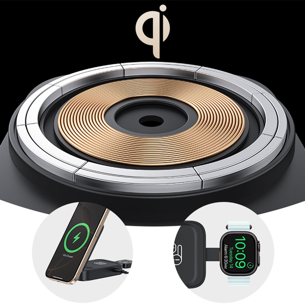 Incarcator Yesido Wireless Charging Station 3in1 (DS27), for iPhone, Apple Watch, AirPods, Magnetic, Foldable, Holder, 15W, Negru