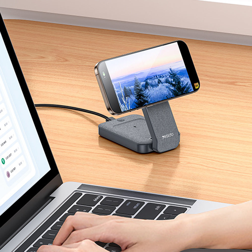 Incarcator Yesido Wireless Charging Station (DS26), Magnetic, for Phone, Watch, Earbuds, Foldable, Stand, Night Light, 15W, Gri