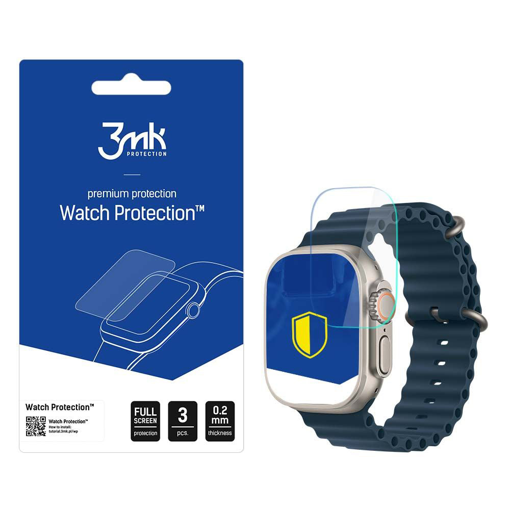 Folie de protectie smartwatch 3mk FlexibleGlass (set de 3) compatibil cu Apple Watch Ultra / Ultra 2 / Ultra 3, Transparent