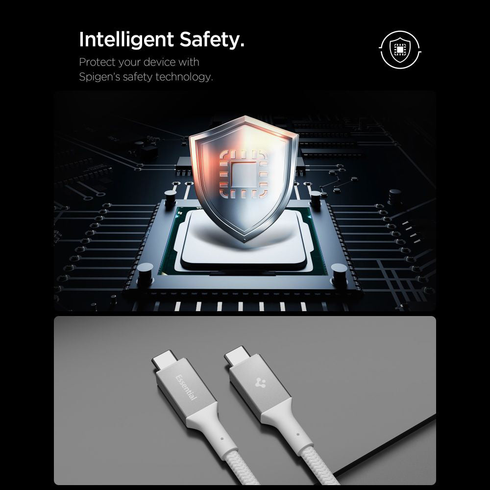Cablu Spigen Essential EB10010CC (ACA08774), Fast Charging, Type-C to Type-C, 100W, 5Gbps, E-Marker Chip, 1m, Alb
