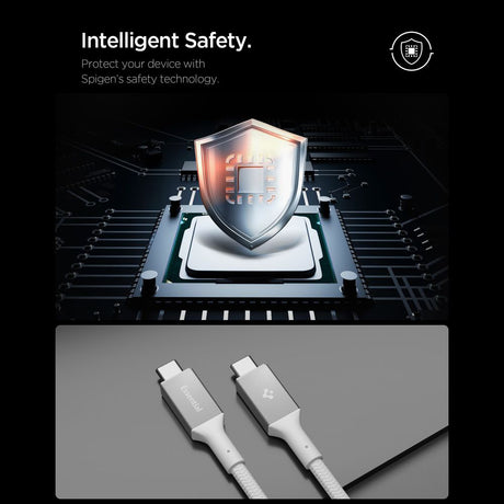 Cablu Spigen Essential EB10010CC (ACA08774), Fast Charging, Type-C to Type-C, 100W, 5Gbps, E-Marker Chip, 1m, Alb