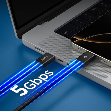 Cablu Spigen Essential EB10010CC (ACA09459), Fast Charging, Type-C to Type-C, 100W, 5Gbps, E-Marker Chip, 1m, Negru